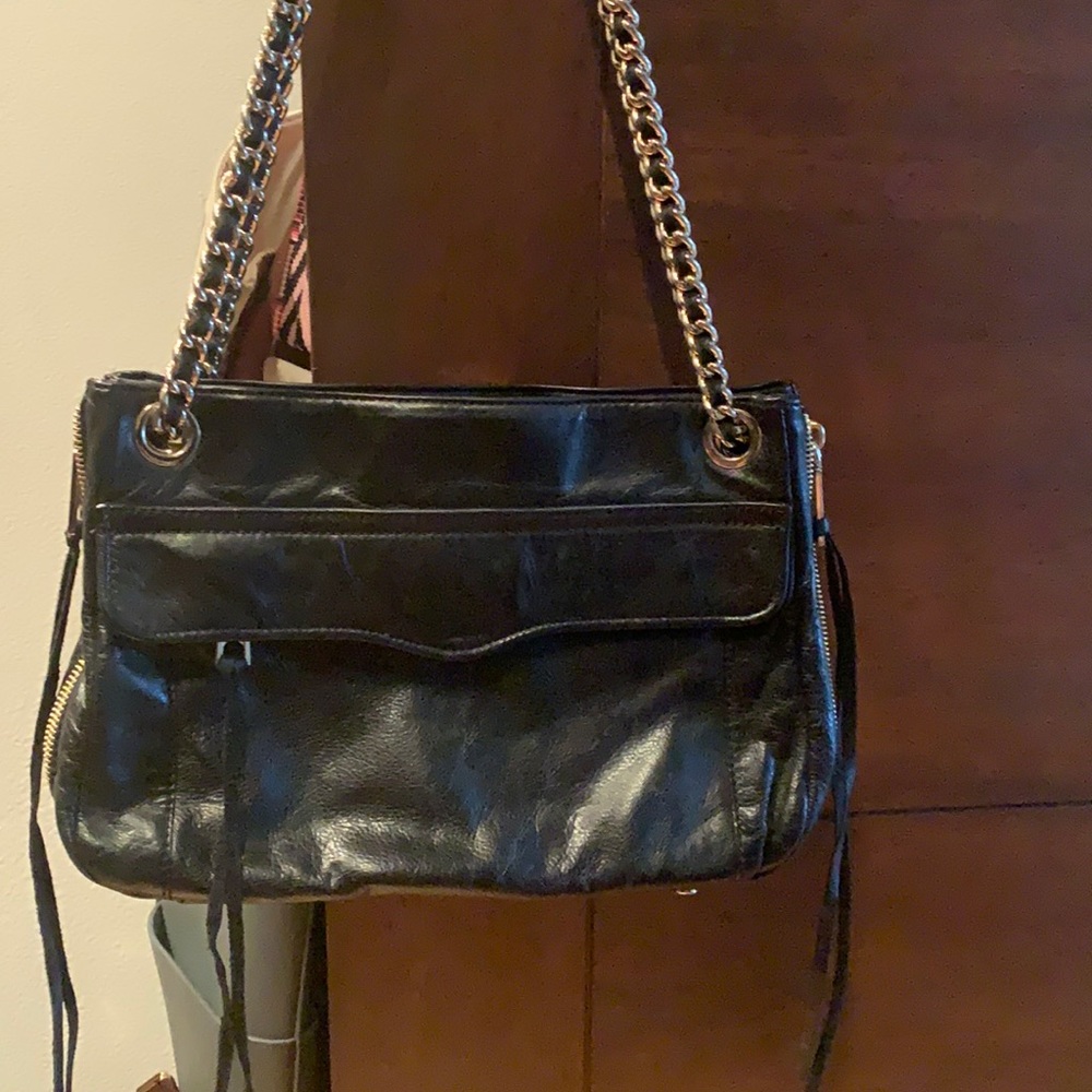 Rebecca Minkoff black shoulder or crossbody bag double gold chain straps